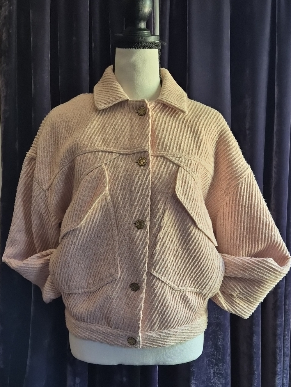 Scotch & Soda Blush Pink Ribbed Button-Up Bomber Jacket
